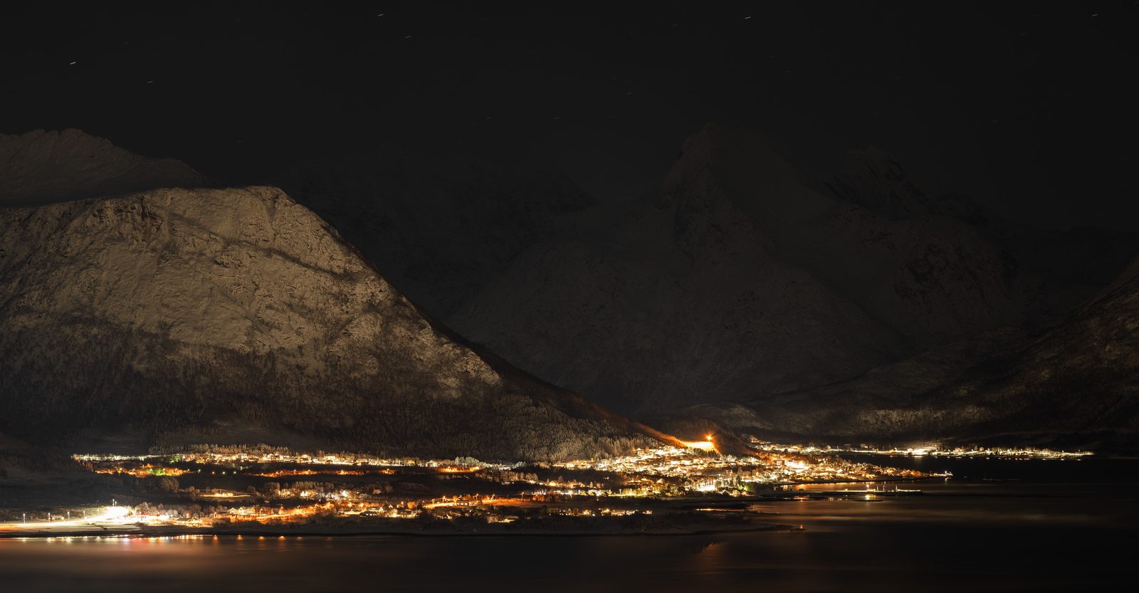 Sortland on a winter night, seen across the fjord