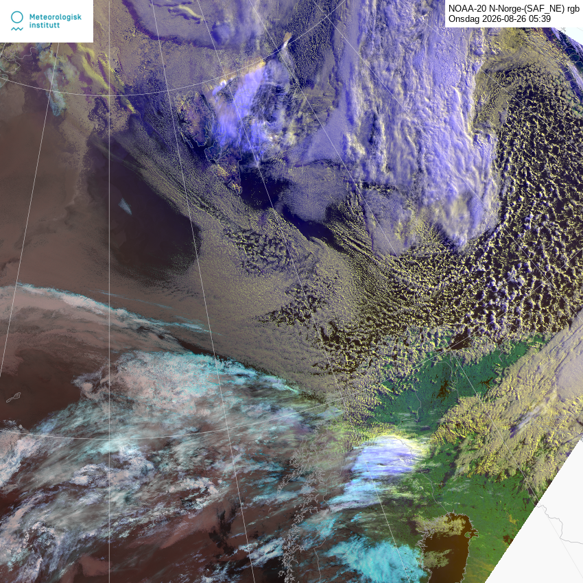 Satellite image of northern Norway from MET Norway, from the most recent satellite pass